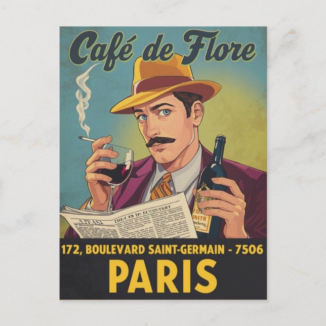 Carte Postale Café de Flore : Elégance parisienne (Devant)