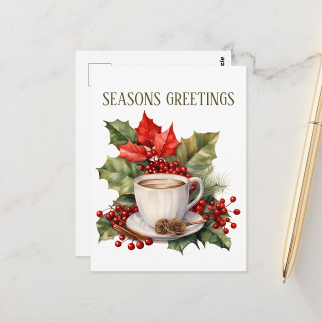 Carte Postale café de Noël festif ajouter du texte (Devant/Arrière en situation)