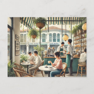 Carte Postale Café en peinture aquarelle à Singapour