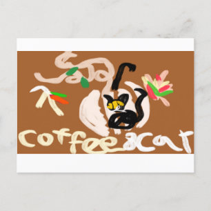 Carte Postale Café et chat noir