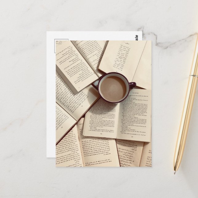 Carte Postale Café et livres Esthétique Académie Légère (Devant/Arrière en situation)
