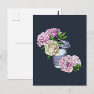 Carte Postale Café et pivoines