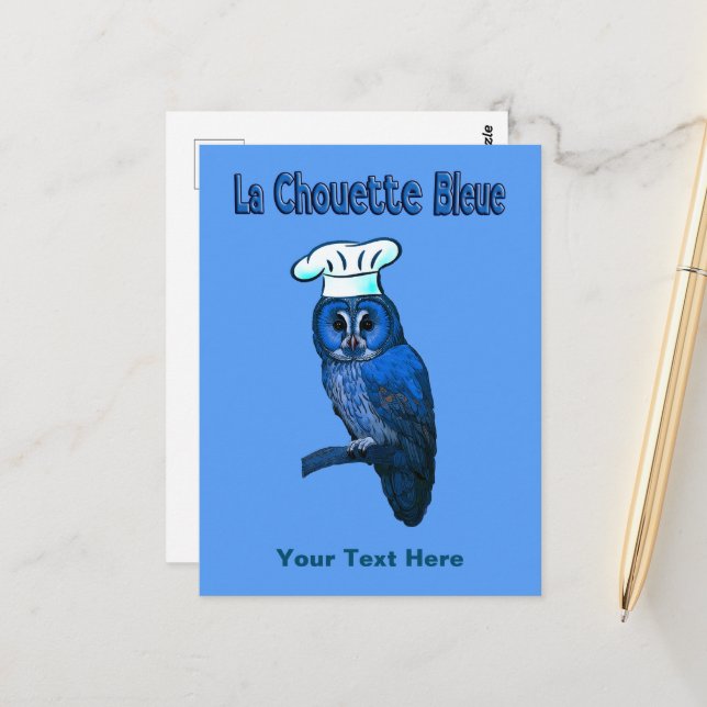 Carte Postale Café La Chouette Bleue (Devant/Arrière en situation)