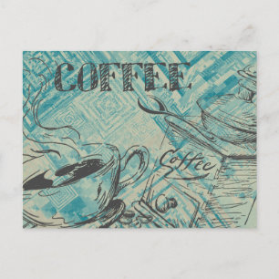 Carte Postale Café moderne Amateurs Café Art Croquis bleu