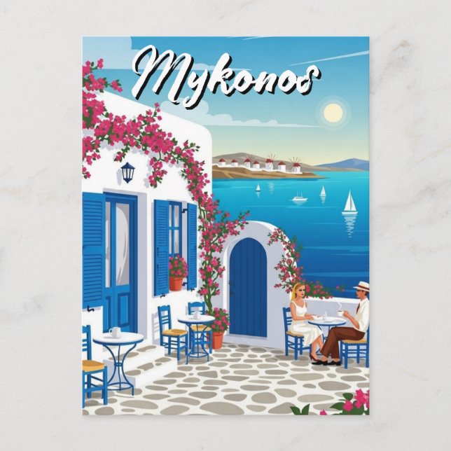 Carte Postale Cafe Mykonos Greece Cyclades Travel (Devant)