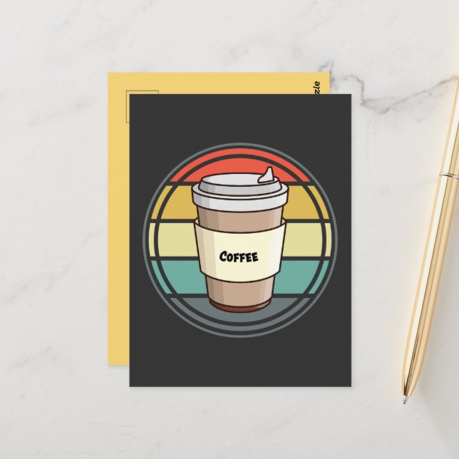 Carte Postale Café rétro boisson chaude pour aller (Devant/Arrière en situation)