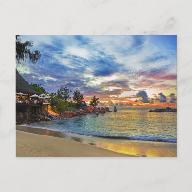 Carte Postale Café Sur La Plage Tropicale Au Coucher Du Soleil (Devant)