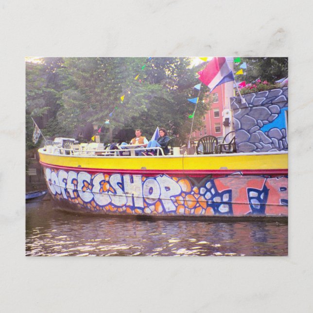 Carte Postale Café sur une vieille péniche hollandaise, Amsterda (Devant)
