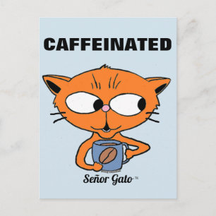 Carte Postale "CAFFEINÉ" Señor Gato avec mug à café