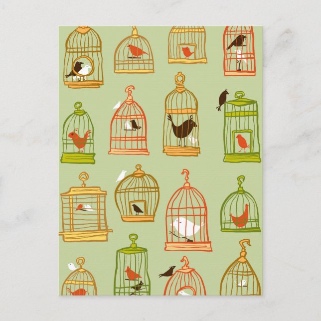 Carte Postale Cages d'oiseaux sur vert (Devant)