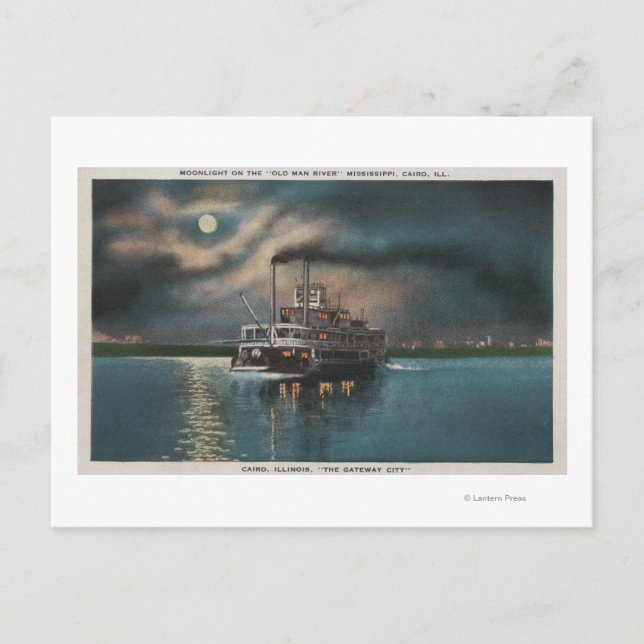 Carte Postale Cairo, IL - Vue nocturne de Steamer sur Miss. Rivi (Devant)