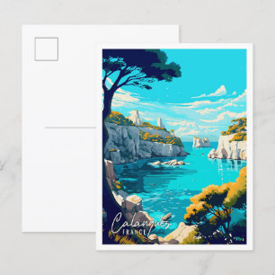 Carte Postale Calanques France Illustration de voyage Art vintag