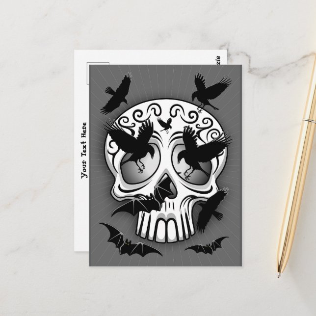 Carte Postale Calaveras décoratives Halloween (Devant/Arrière en situation)