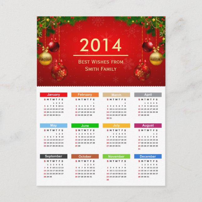 Carte Postale Calendrier 2014 avec les meilleurs voeux texte per (Devant)
