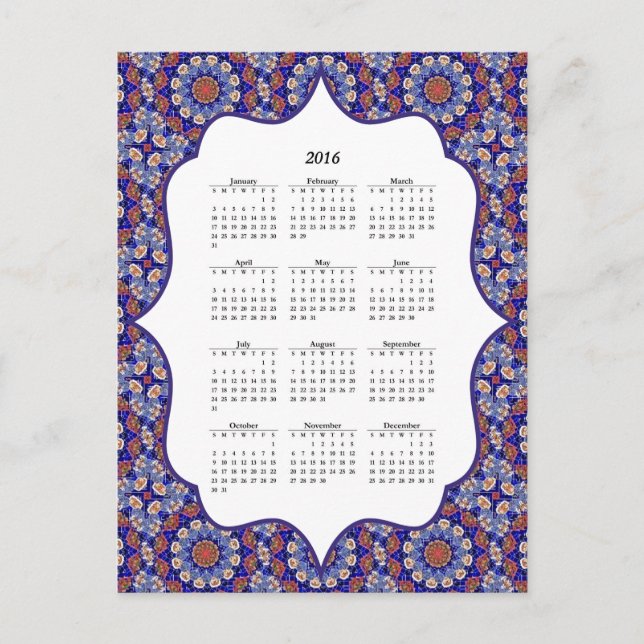Carte postale Calendrier 2016 de Blue Turkish Tile (Devant)