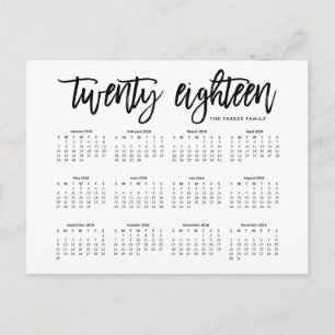 Carte Postale Calendrier 2018   Typographie moderne
