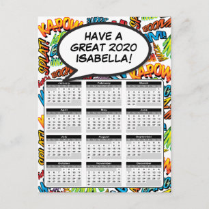 Carte Postale Calendrier 2020 de la bulle de dialogue Pop Art de