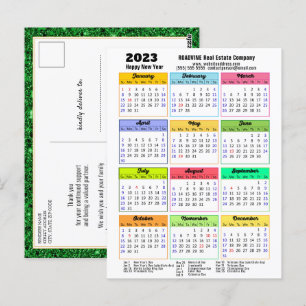 Carte Postale Calendrier 2023 Black Script Green Parties scintil
