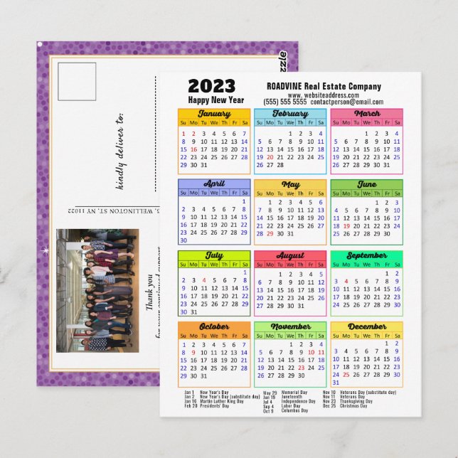 Carte Postale Calendrier 2023 Purple moderne photo d'entreprise (Devant / Derrière)