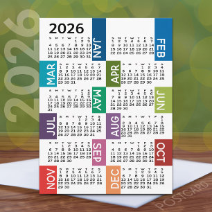Carte Postale Calendrier 2024 avec mois colorés funky
