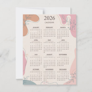 Carte Postale Calendrier 2026 Abstrait Bohème du Milieu du Siècl