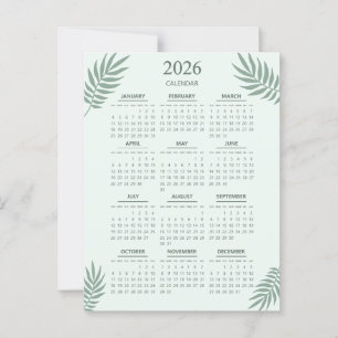 Carte Postale Calendrier 2026 Boho Floral Esthétique Mint Green