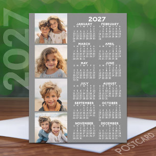 Carte Postale Calendrier 2027 avec 4 collages de photos - Gris