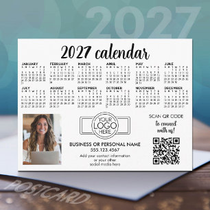 Carte Postale Calendrier 2027 avec logo, Code QR, Photo Blanc