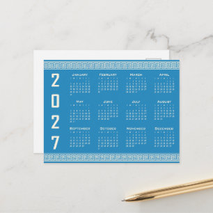 Carte Postale Calendrier 2027, Frise grecque, Bleu, Cosmic Latte