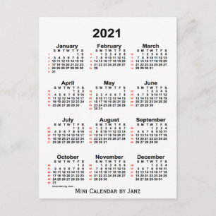 Carte Postale Calendrier annuel blanc 2021 de Janz Postcard