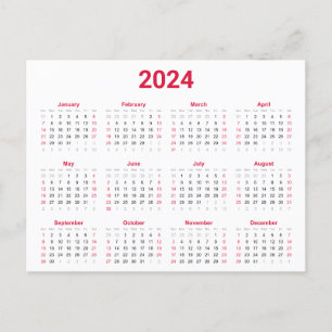 Carte Postale Calendrier annuel Rouge et Noir 2024