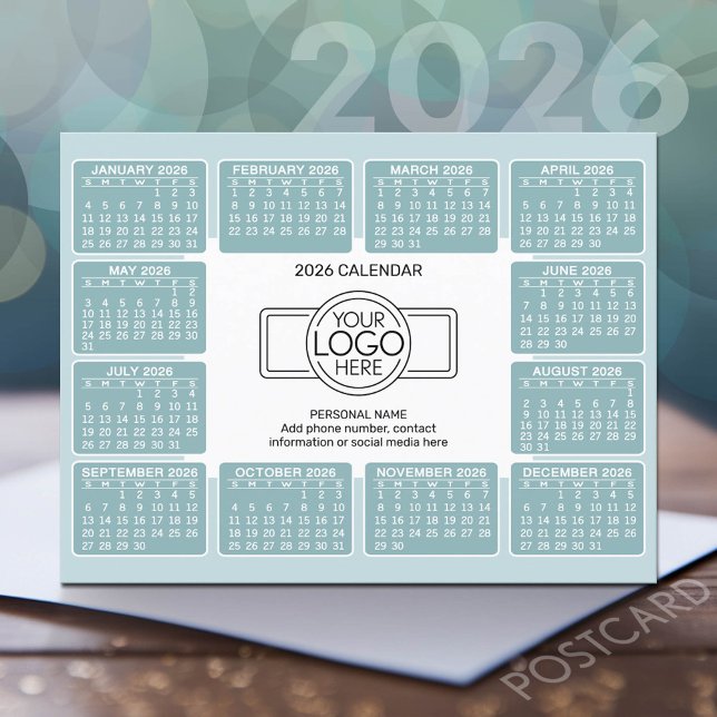 Carte Postale Calendrier avec logo Coordonnées (2026 Calendar Postcard)