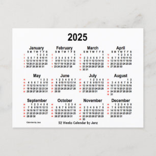 Carte Postale Calendrier blanc de 52 semaines 2025 par Janz