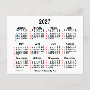 Carte Postale Calendrier blanc de 52 semaines 2027 par Janz