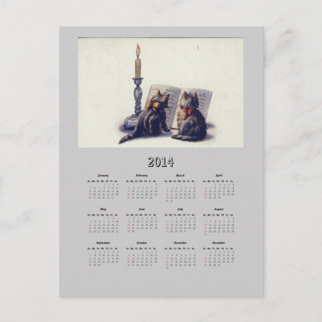 Carte postale Calendrier Chats Vintage 2014 (Devant)