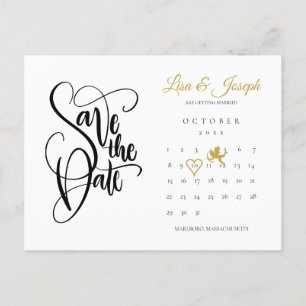 Carte Postale Calendrier Cupid Gold Love Heart Enregistrer la da
