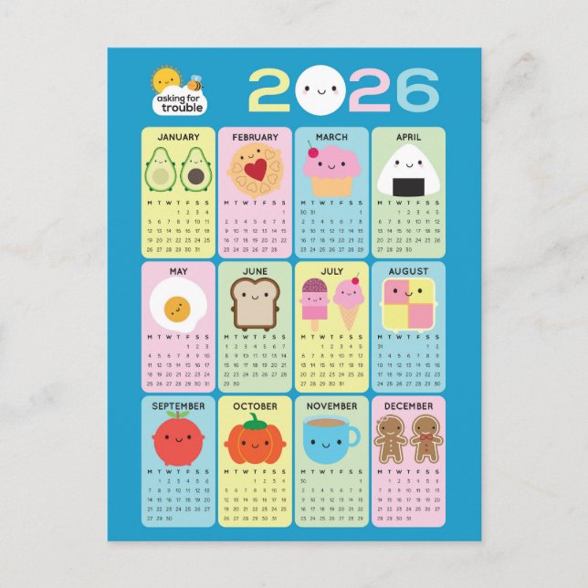 Carte Postale Calendrier de Kawaii Food 2026 (Devant)
