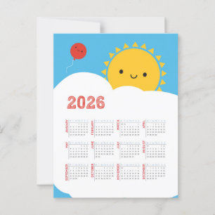 Carte Postale Calendrier de Kawaii Happy Sun 2026