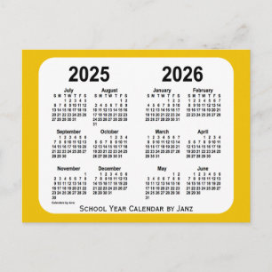 Carte Postale Calendrier de l'année 2025-2026 Gold Mini School p