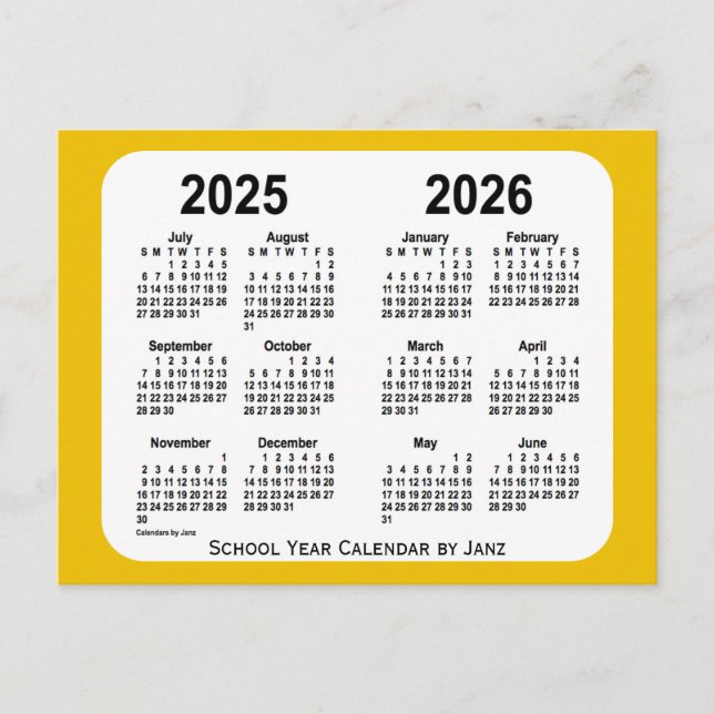 Carte Postale Calendrier de l'année 2025-2026 Gold Mini School p (Devant)