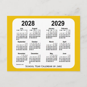Carte Postale Calendrier de l'année 2028-2029 Gold Mini School p