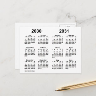 Carte Postale Calendrier de l'année scolaire blanche 2030-2031 p