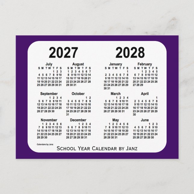 Carte Postale Calendrier de l'année scolaire Purple Mini 2027-20 (Devant)