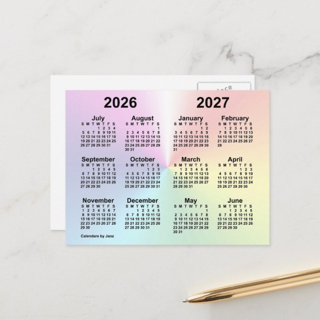 Carte Postale Calendrier de l'école Cloud Rainbow 2026-2027 par  (Devant/Arrière en situation)