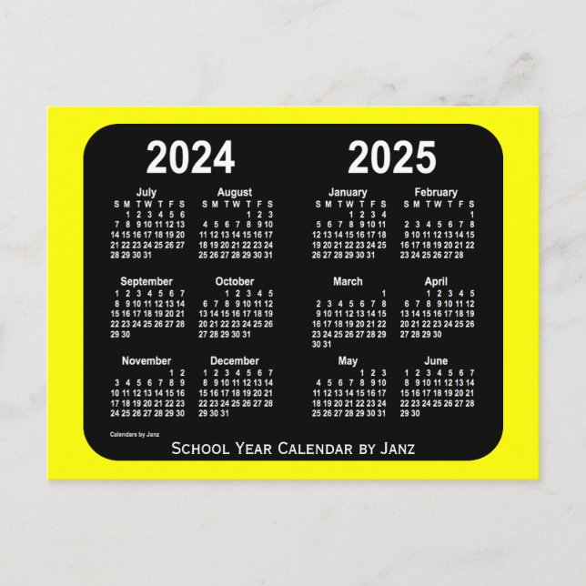 Carte Postale Calendrier de l'école de néon jaune 2024-2025 par  (Devant)