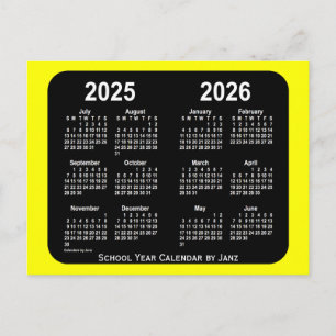 Carte Postale Calendrier de l'école de néon jaune 2025-2026 par