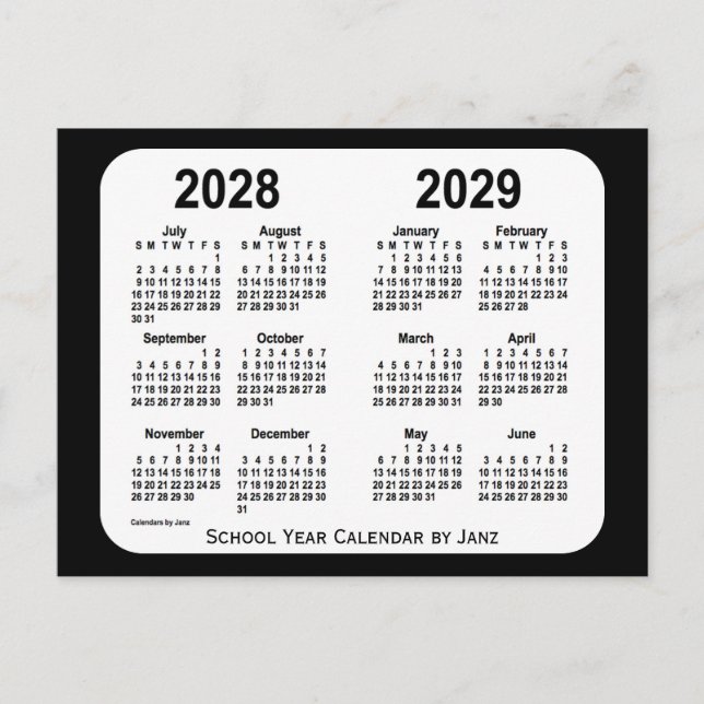 Carte Postale Calendrier de l'école noire et blanche 2028-2029 p (Devant)
