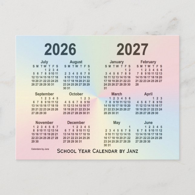 Carte Postale Calendrier de l'école Rainbow Cloud 2026-2027 par  (Devant)