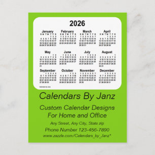 Carte Postale Calendrier des affaires vert jaune 2026 par Janz
