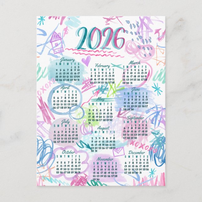 Carte Postale Calendrier des scripts d'aquarelle (Devant)